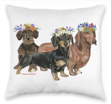 Dachshund Floral Throw Pillow, Decorative Pillow, Cute Dog Accent Pillow, Spring