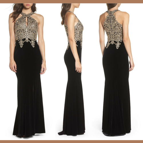 NWT Xscape Crystal Embroidered Halter 