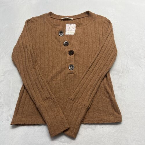 Free People donna S Oliver Henley argilla neutro scollo a V bottoni manica lunga nuovo con etichette