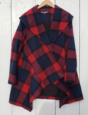 Matty M Women's Plaid Red & Black Coat Jacket Size S MISSING CORD