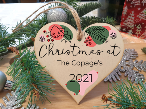 Personalised Wooden Hanging Heart Plaque Xmas Tree Bauble 2021 Celebrate At - Picture 7 of 8
