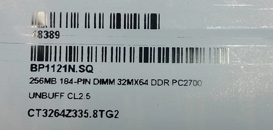 Crucial Memory 256MB DIMM 184 Pin 32MX64 DDR 333 PC2700 Unbuff CL2.5 103351 - Image 3 of 4