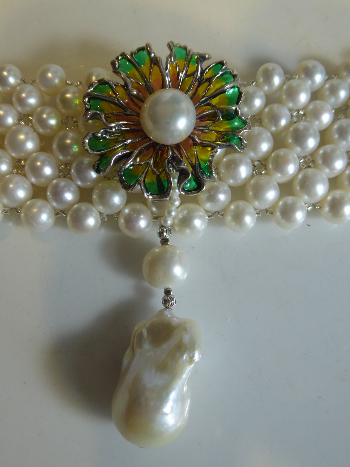 FINE SOLID SILVER REAL PEARL COLLAR NECKLACE - image 10