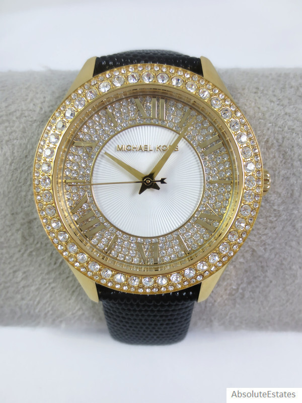 NEW Michael Kors Harlowe Pave Crystal Gold Black Lizard  display picture 2