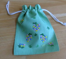 NEW Pretty Small Hand Embroidered Drawstring Bag - Green 