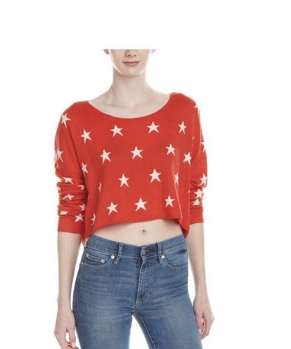 Red Wildfox Gold Label White Star Oversized Angora Cropped Sweater Size L/XL