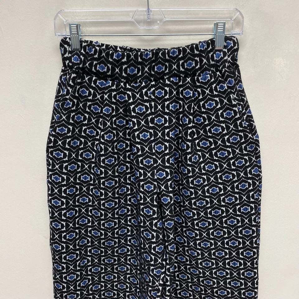 Leota Womens Black Blue Geometric High Rise Pocket Pull On Wide Leg Crop Pants S - Изображение 2 из 4