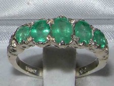 Solid 925 Sterling Silver Ladies Natural Emerald 5 Stone Ring