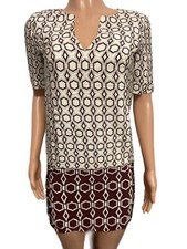 Tibi Y2K vintage print v-neck SILK tunic tee mini dress size 2 lined mod hipster