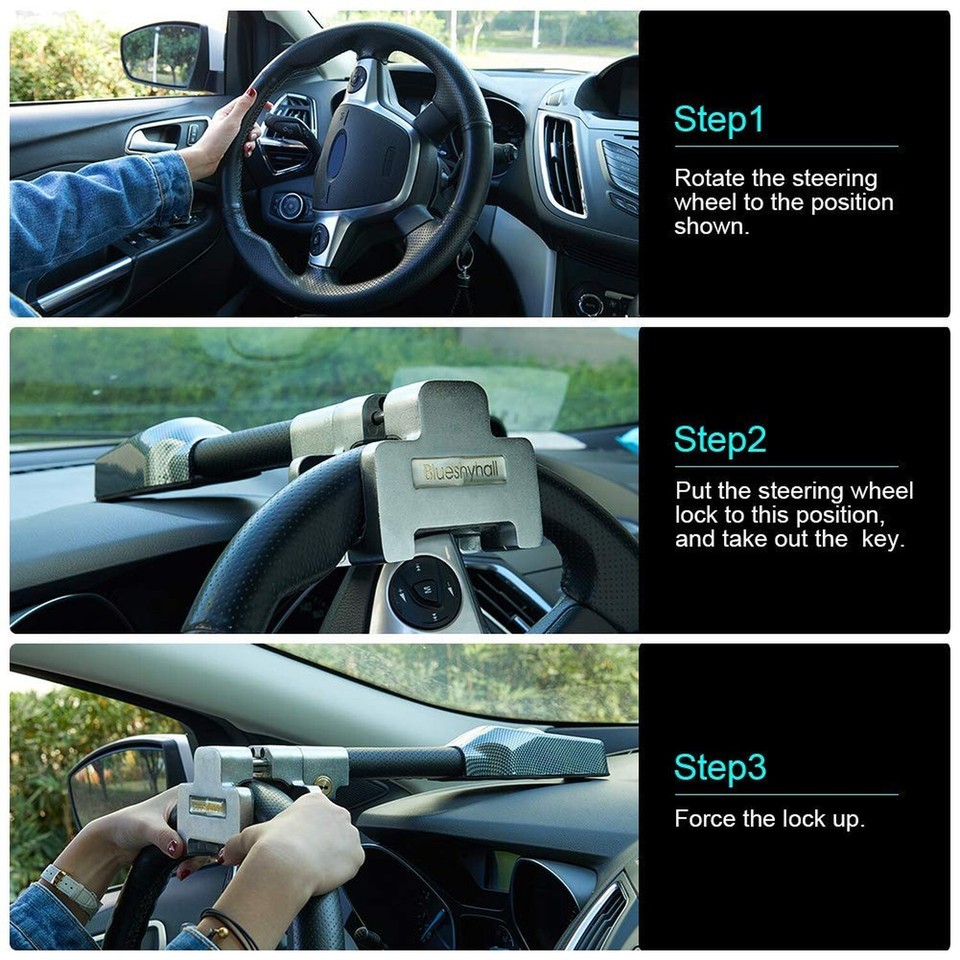 Blueshyhall Anti Theft Safety Alarm Steering Wheel TLock Universal for