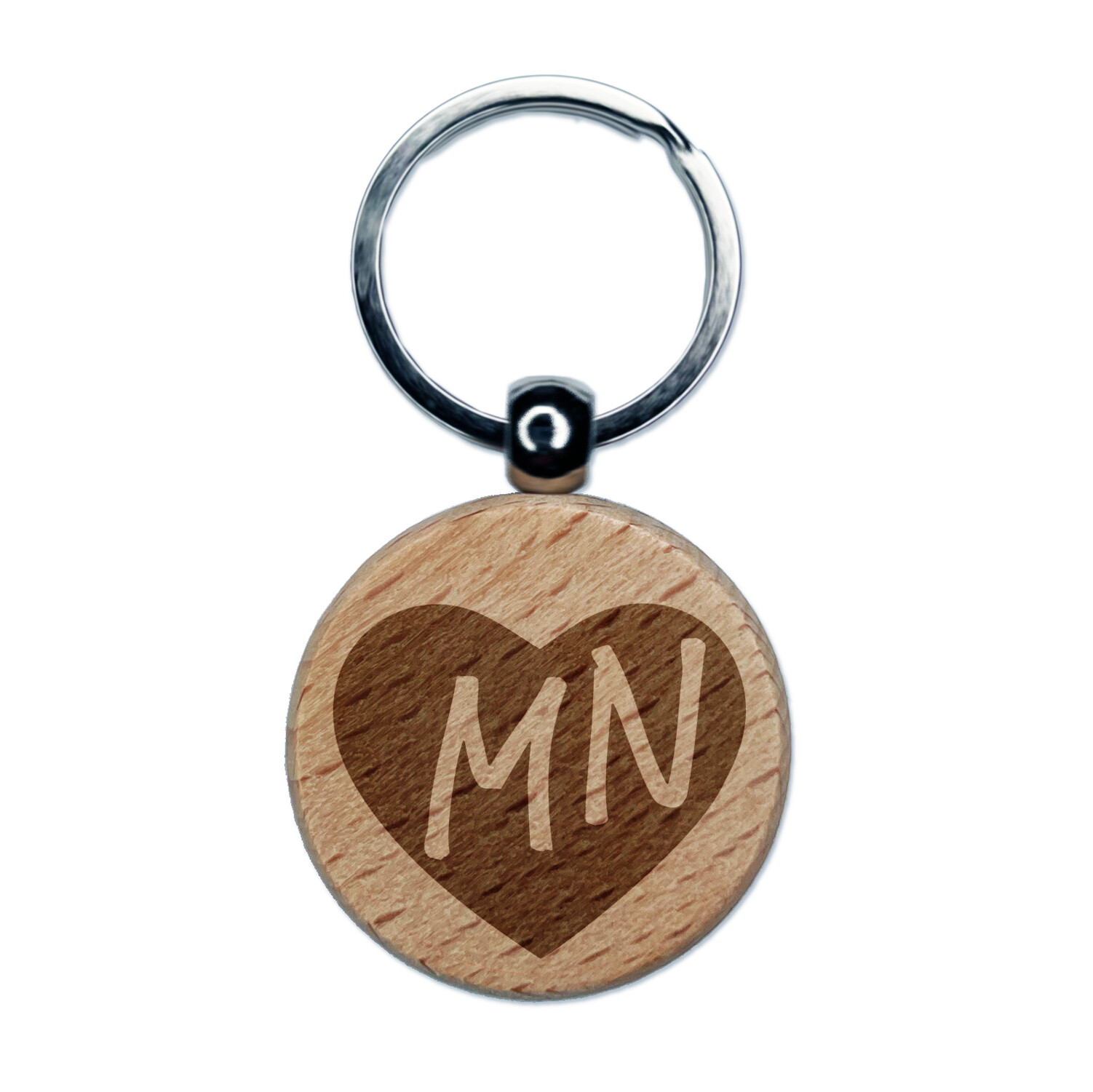 Minnesota State Heart Engraved Wood Keychain Charm
