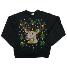 Holiday Party Mens Black Reindeer  Mistletoe Christmas Sweatshirt