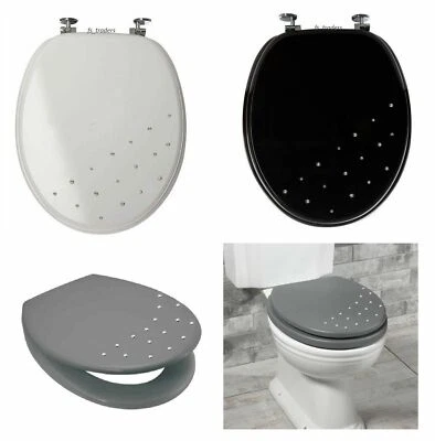 Premier Quality Diamante Toilet Seat Diamond Design Zinc Fittings Black White