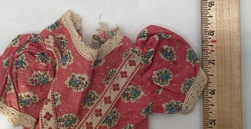 Antique Pink Doll Clothes Printed Dress, Floral Pattern Coat Hand Made 2 Pieces - Picture 3 of 15