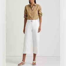 LAUREN RALPH LAUREN Micro-Sanded Twill Belted Wide-Leg Pants - Size 4