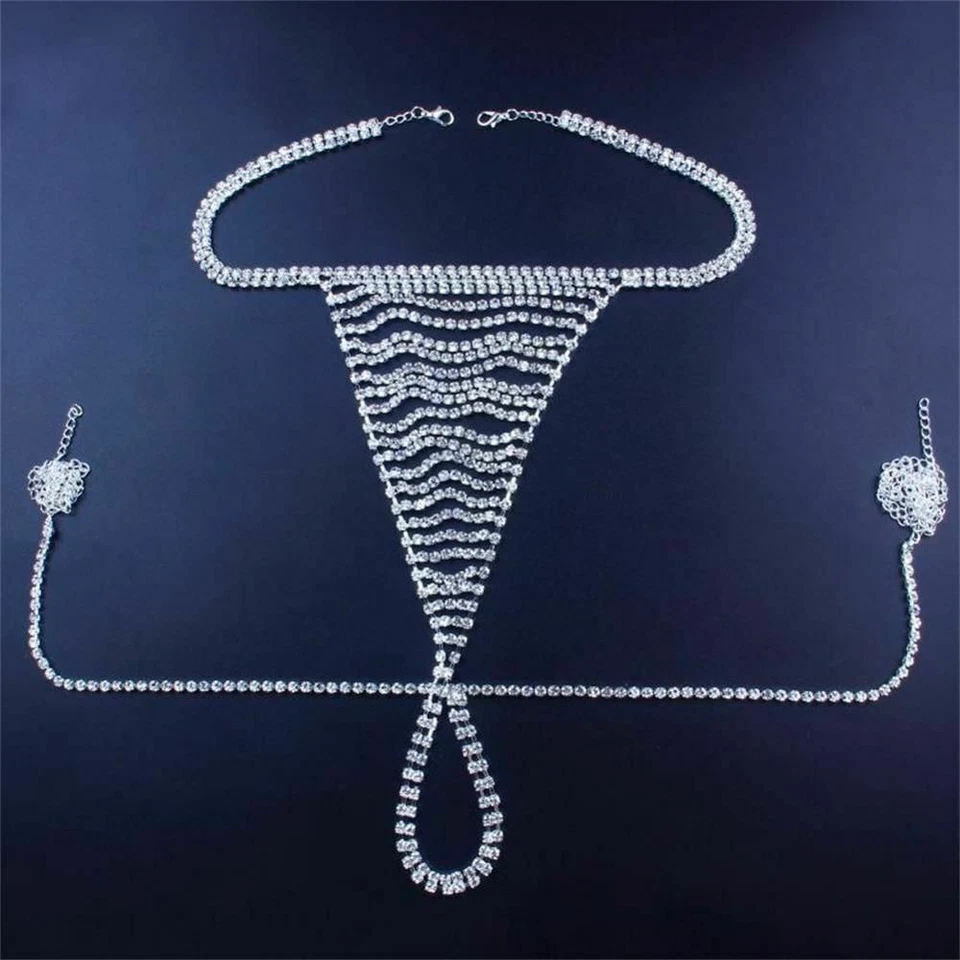 Mujeres Sexy Cadena Tanga Bragas Estrás Cristal Cuerpo Cintura Joyería Plata Dorado Foto 3 de 4