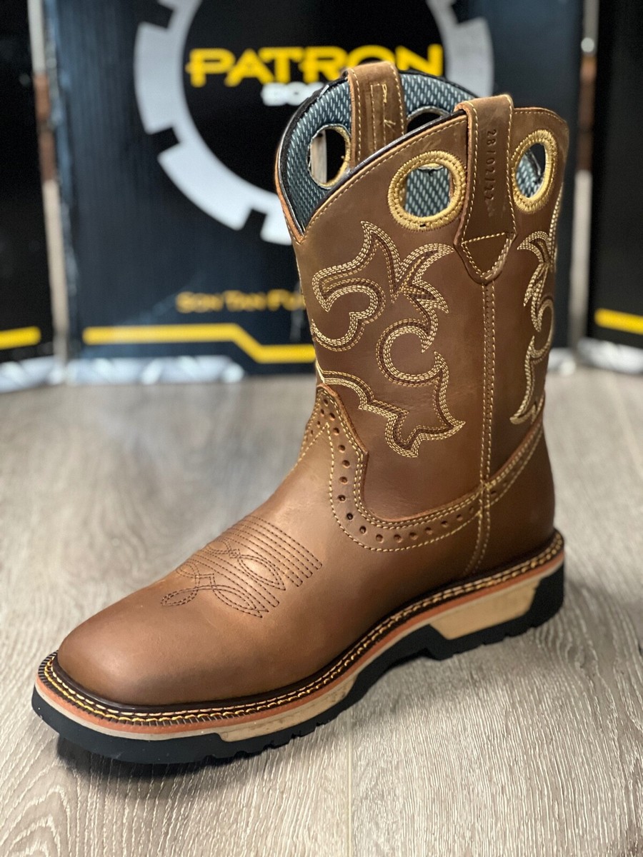 MEN'S CRAZY TAN SQUARE TOE WORK BOOTS COWBOY SOFT & STEEL
