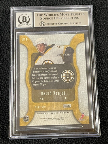 David Krejci signiert 2007/08 O-Pee-Chee Rookie Karte #511 BAS zertifiziert Auto Gr 10 - Bild 2 von 2