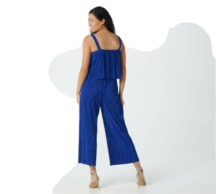 GRAVER Susan Graver Regular Pleated Knit Jumpsuit Women's Small Cobalt Blue