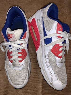 Nike Air Max 90 Essential White Hyper Blue Red 537384-146 Size 13 | eBay