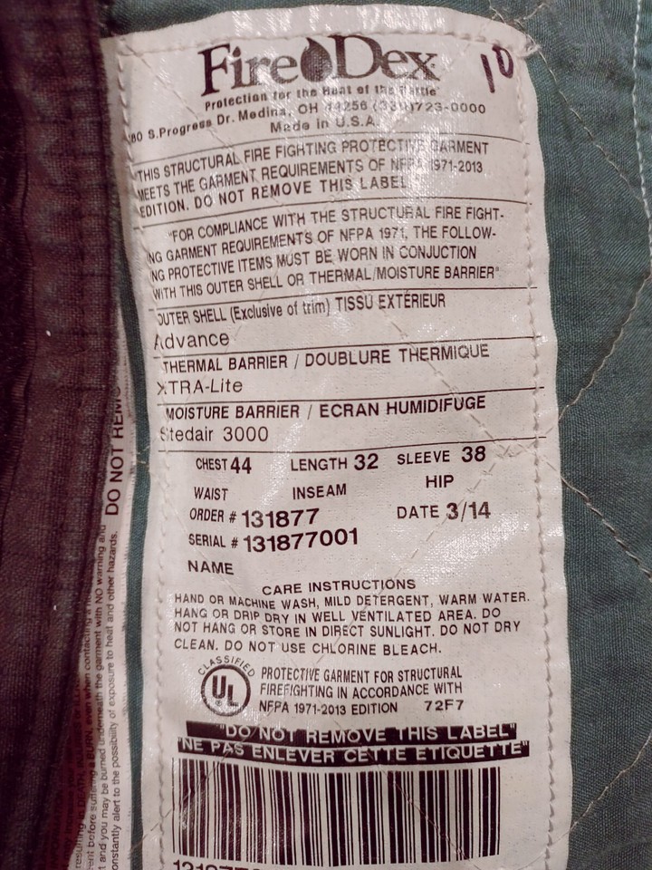 Black Turnout Gear 44 Coat 40 Pants, Firedex eBay