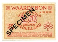 WHW Netherlands WWII Winterhulp WHN Winter Help 2.50 Gulden 1940-41 SPECIMEN A