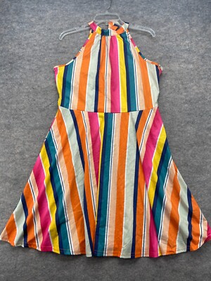 ouges halter dress Ouges Dress Size M-L Halter Colorful Stripes Fit And Flare Nwt