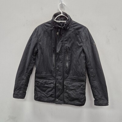 Barbour Men's Struts Wax Waterproof Black Biker Jacket Coat Size Small  UK