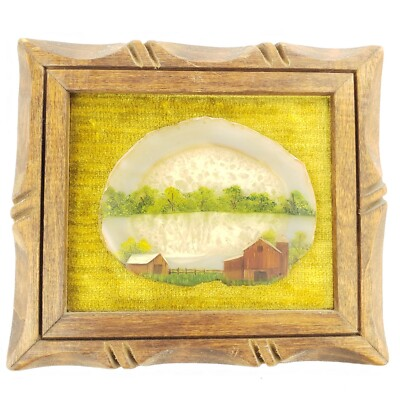 #ad #ad Vintage Framed Oil Painting on Lapidary Stone Slab Framed Rock Art Rural Scene $19.95