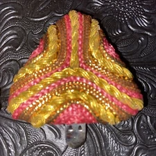 Vintage Shoe Clips Embroidered With Pink And Gold Threads Beautiful Condition