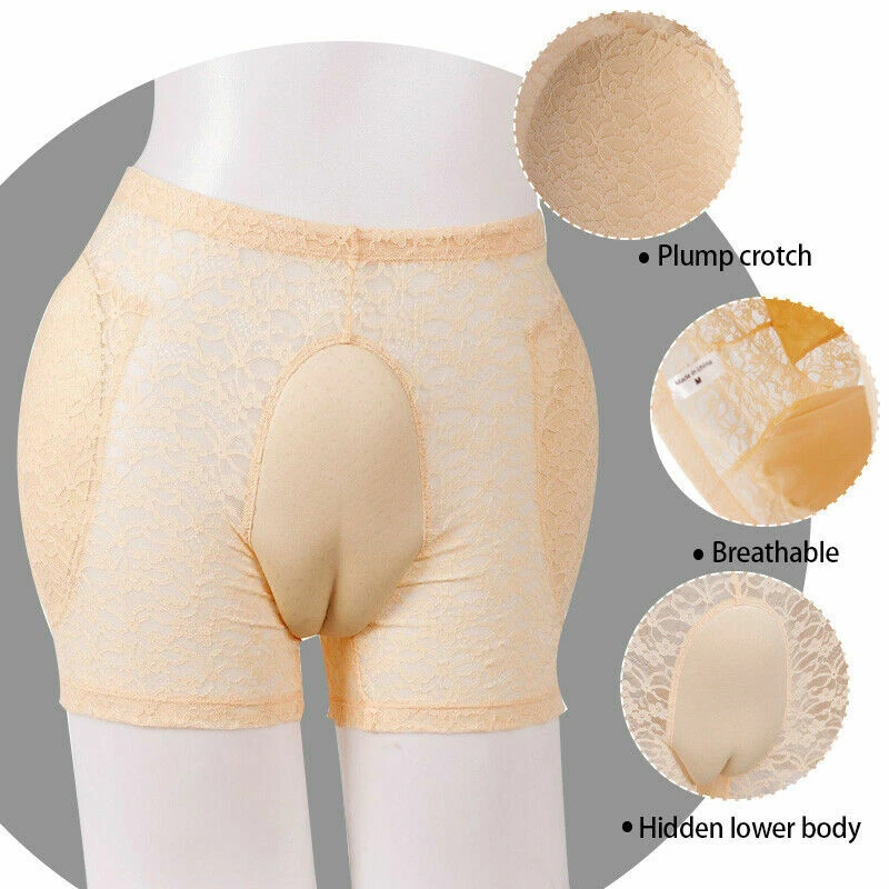 Men Padded Hip Shaper Camel Toe Brief Crossdresser Bottoms Fake Vagina  Underwear