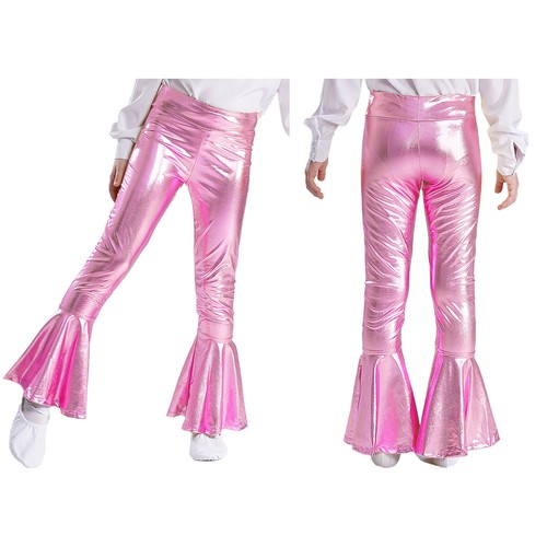 Kids Girls Shiny Flared Bell Bottom Pants Jazz Dance Trousers Dancewear - Picture 30 of 33