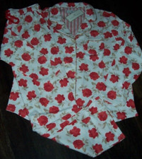 NWT Karen Neuburger Ivory/Red/Gold FLORAL Jersey Pajama/Lounge Set L POCKETS