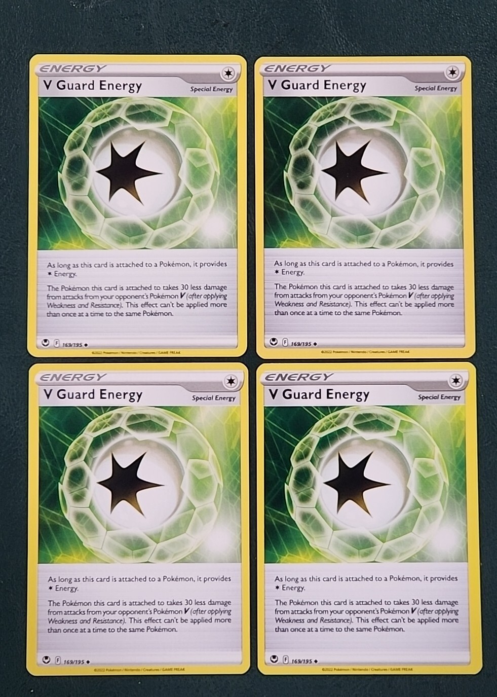 x4 V Guard Energy 169/195 Pokemon SWSH Silver Tempest Uncommon Playset NM/M
