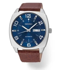 Seiko RECRAFT Automatic Blue Dial Brown Leather Strap Men's Watch SNKN37K1