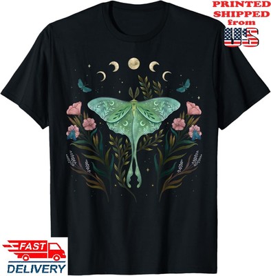 Moon Phases Luna Moth Insect Lover Cottagecore Aesthetic T-Shirt , Unisex Tee