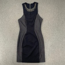 Guess Bodycon Guess Black Gray Dress Size 2 Zipper Closure Jeweled Neckline.