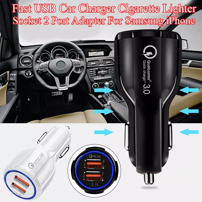 12V Car Cigarette Lighter Socket Dual QC3.0 USB Ports Fast Charger Power Adapter