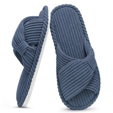 Evshine Fall House Slippers for Women Corduroy Cross Bow Indoor Slippers Open...