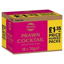 Walkers Prawn Cocktail Sharing Crisps PMP £1.35 RRP 70g × 18