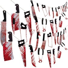 4PCS Halloween Bloody Banner Decorations: Horror Party Garland, 40-Piece, Red