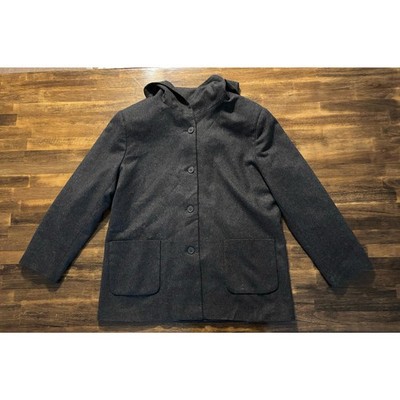 Sandro Women's 16 Wool Coat Hooded Jacket Lined Classic Pockets Vintage Grey
