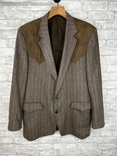 Circle S Blazer Sport Coat Ranch Western Wear 2 Button Brown Tan Wool Size M/S