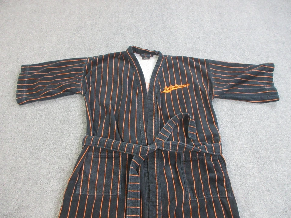 Albornoz Harley-Davidson para hombre negro naranja a rayas con cinturón logotipo bordado Foto 3 de 4