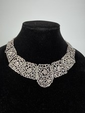 Antique Chinese Qing Export Silver Pierced Floral Filigree Collar Necklace 47g