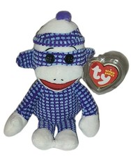 Ty Beanie Baby SOCKS the PURPLE QUILTED SOCK MONKEY 8.5" MWMTs Plush Stuffed Toy