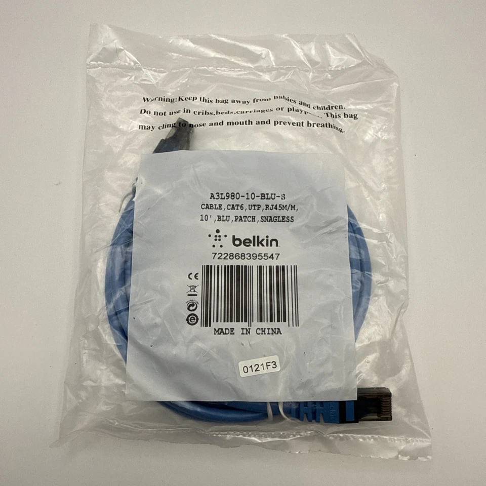 (LOTE 5) BELKIN A3L980-10-BLU-S, CAT6, UTP, RJ45M/M BLU, PARCHE, SIN ENGANCHES 10’’’ Foto 2 de 4