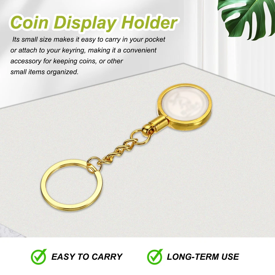 30mm Metal Coin Holder Keychain, 2Pcs Coin Case with Key Ring, Silver Foto 3 de 4