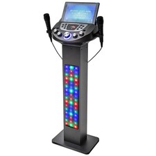 Easy Karaoke Bluetooth Pedestal Speaker System 2 Microphones LED Lights Black