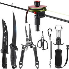 6pc Fishing Tool Kit, Fishing Line Spooler, Fishing Pliers, Fillet Knife, Bra...